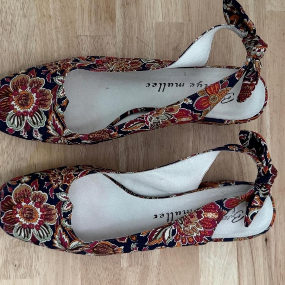Floral tapestry fabric slingback kitten heel size 9 brocade paisley blue red - Picture 8 of 8